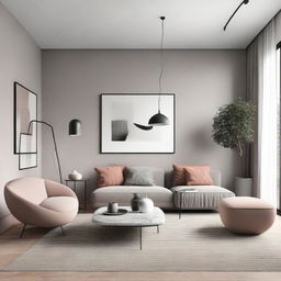 A modern style interior with sleek furniture, minimalist decor, and a muted color scheme.