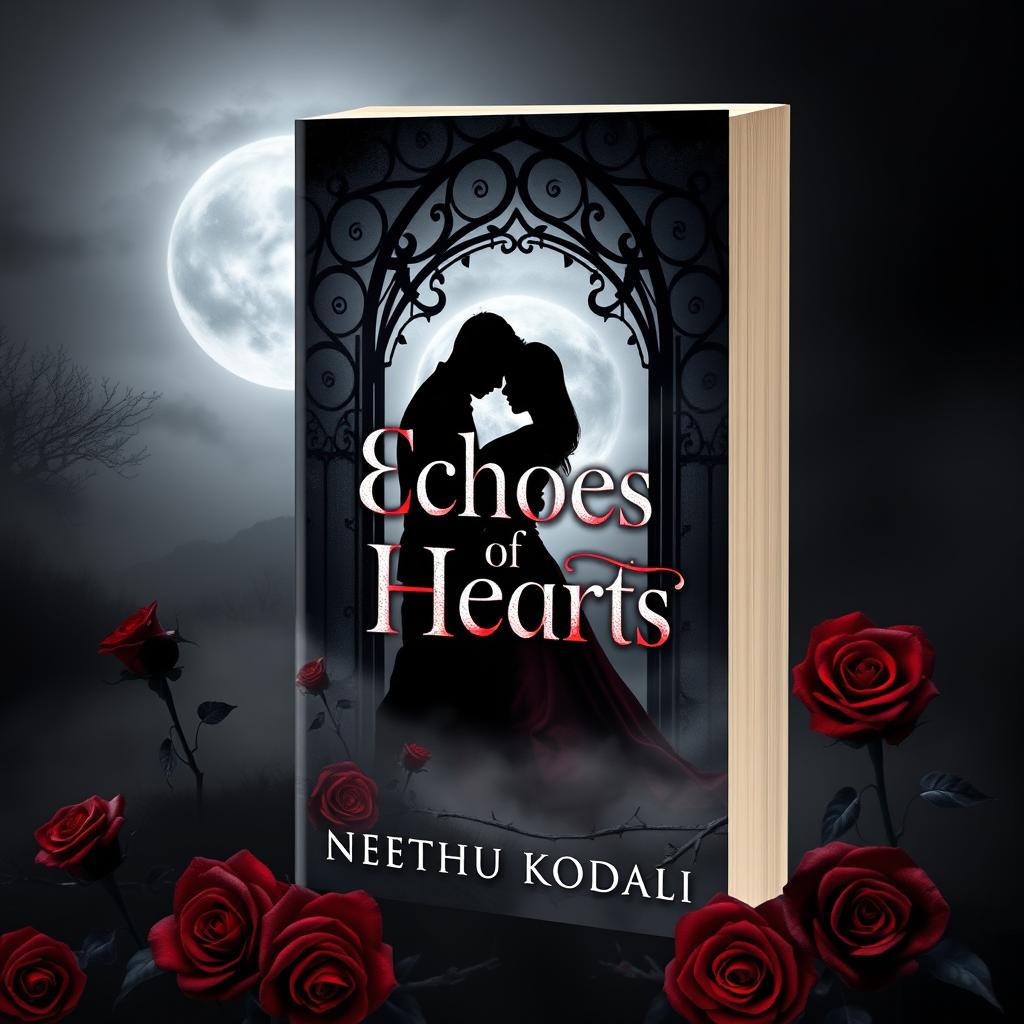 A unique and attractive book cover design for 'Echoes of Heart' by Neethu Kodali, styled as a dark romance