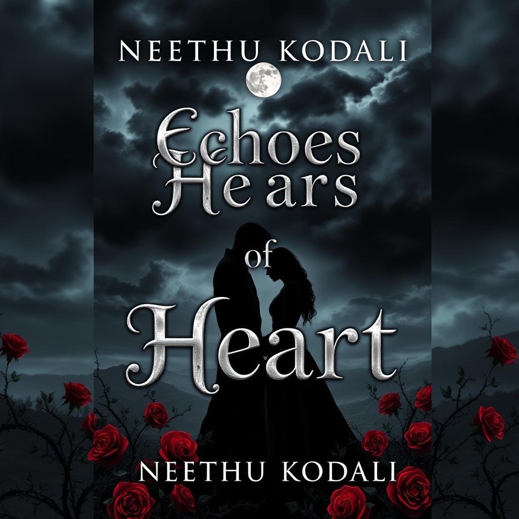 A unique and attractive front cover design for the eBook 'Echoes of Heart' by Neethu Kodali, styled as a dark romance