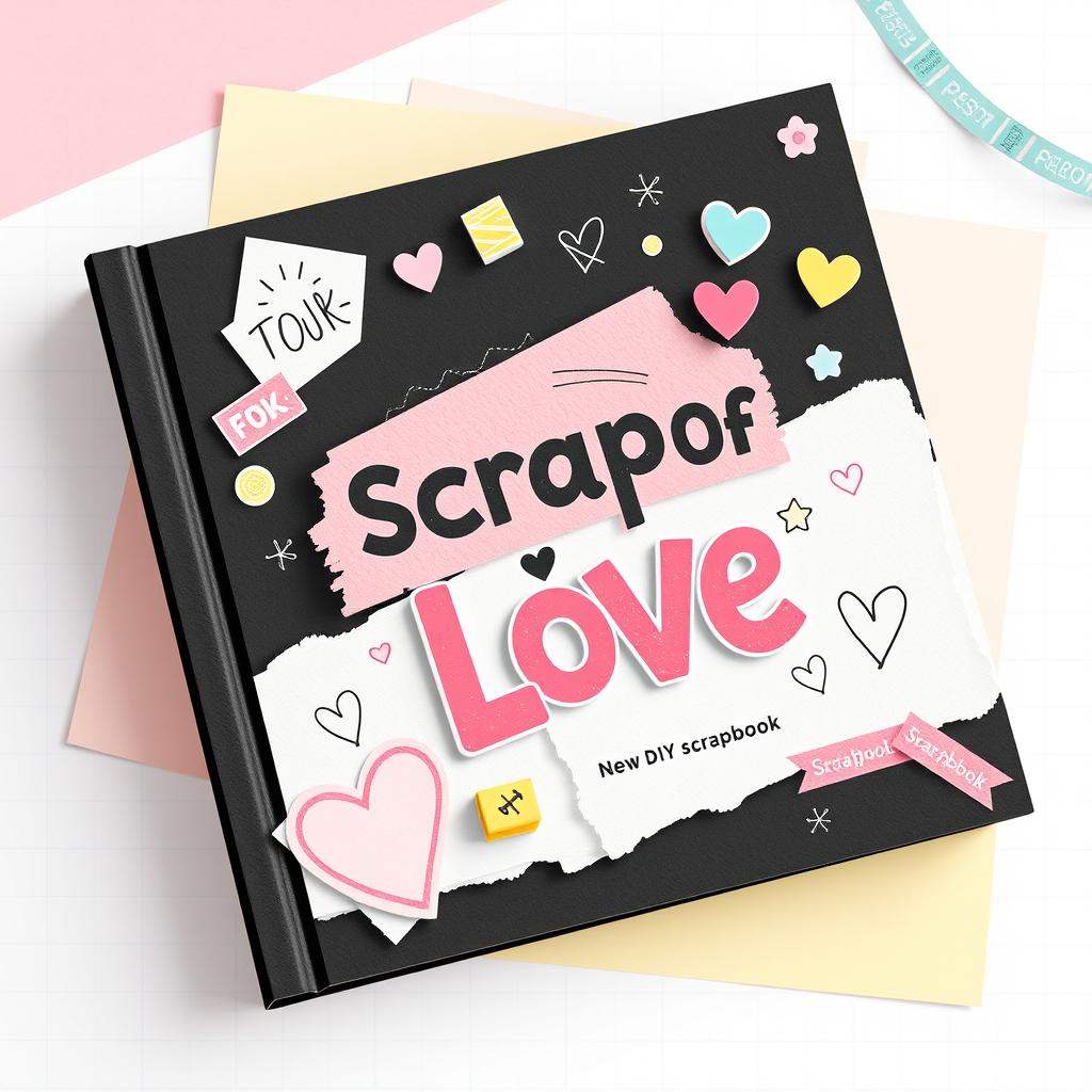 A playful and crafty book cover design for a DIY scrapbook titled 'Scraps of Love'