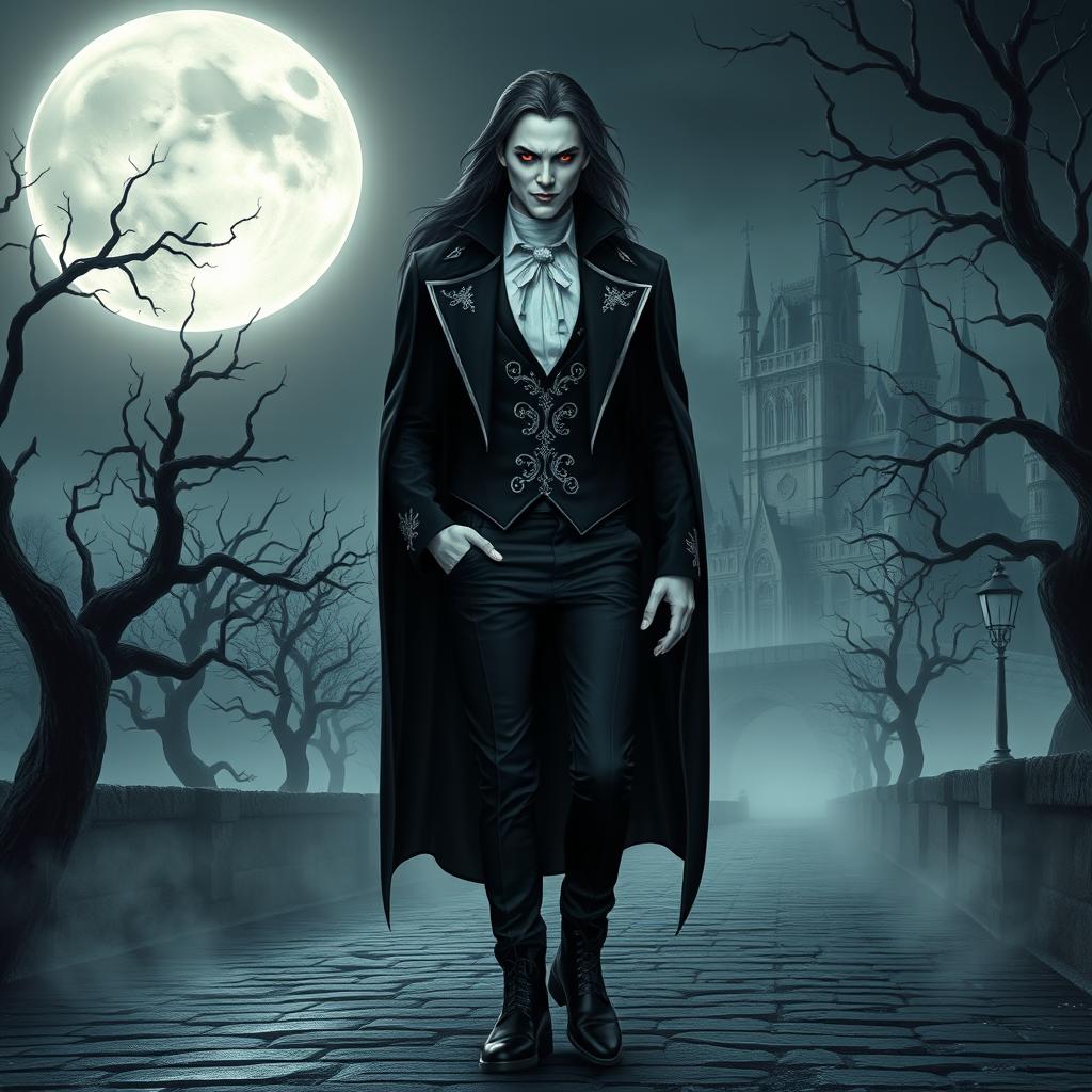 A striking vampire character design for a gothic novel cover