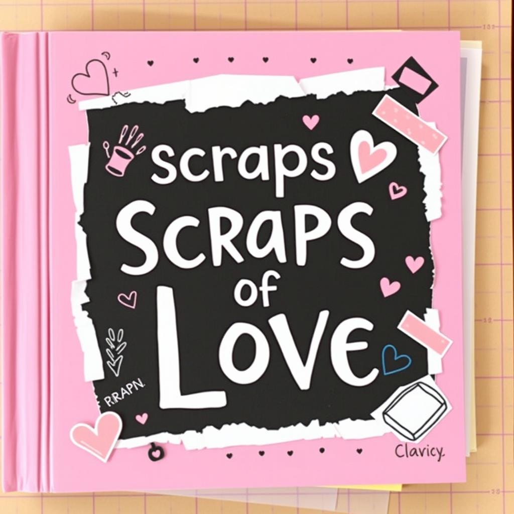 A playful and crafty book cover for a DIY scrapbook titled 'Scraps of Love'