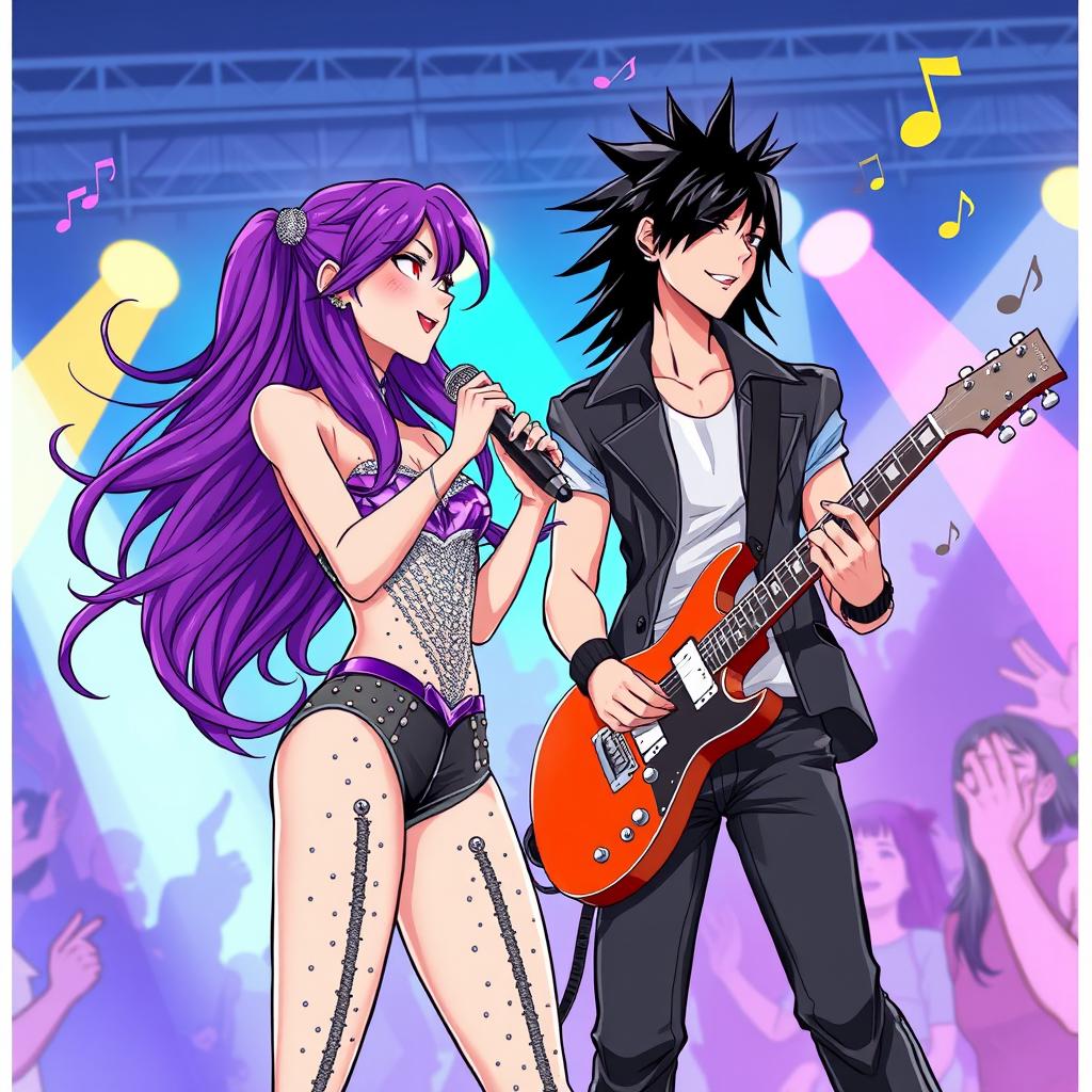 An engaging webtoon cover featuring two lead singers at the forefront