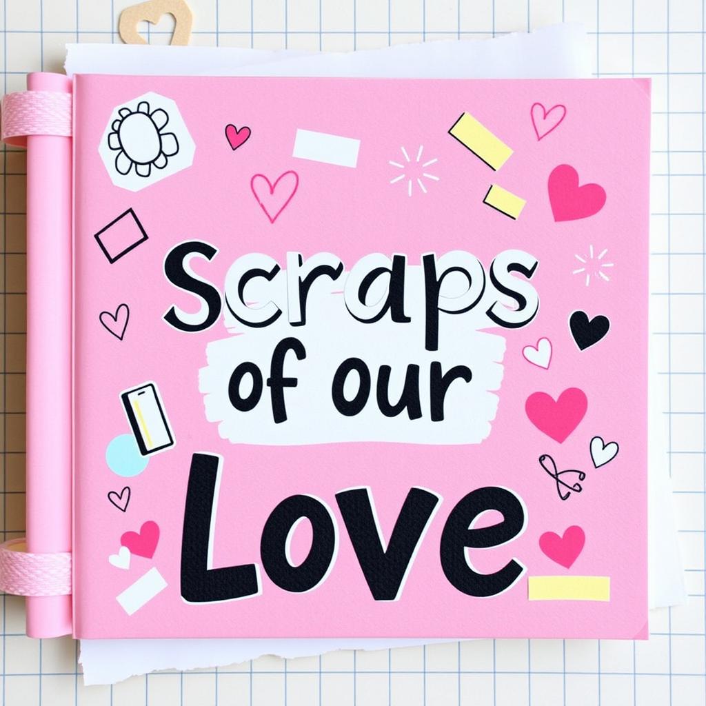 A playful and crafty book cover for a DIY scrapbook titled 'Scraps of Our Love'