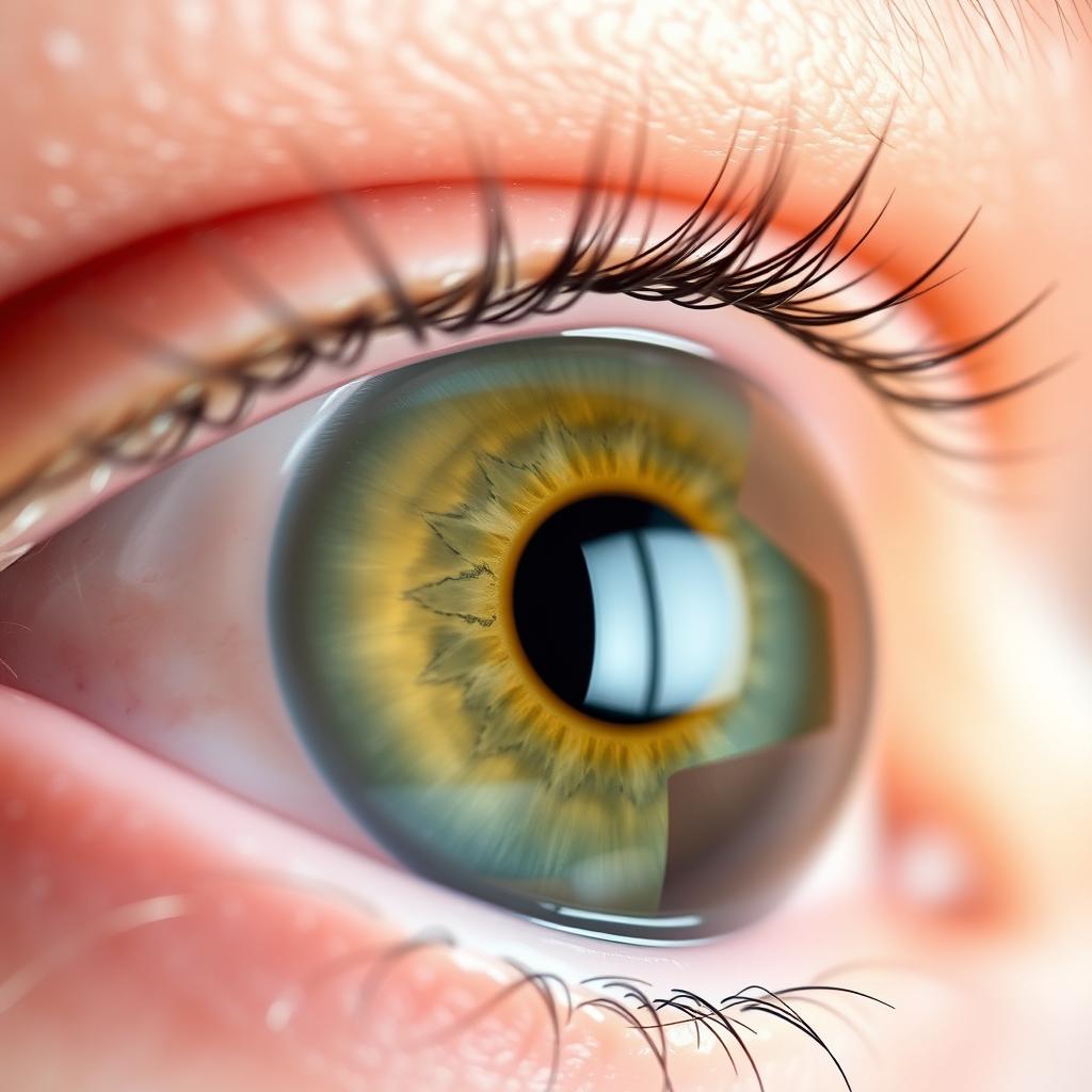 A close-up view of a human eye showcasing a conical cornea
