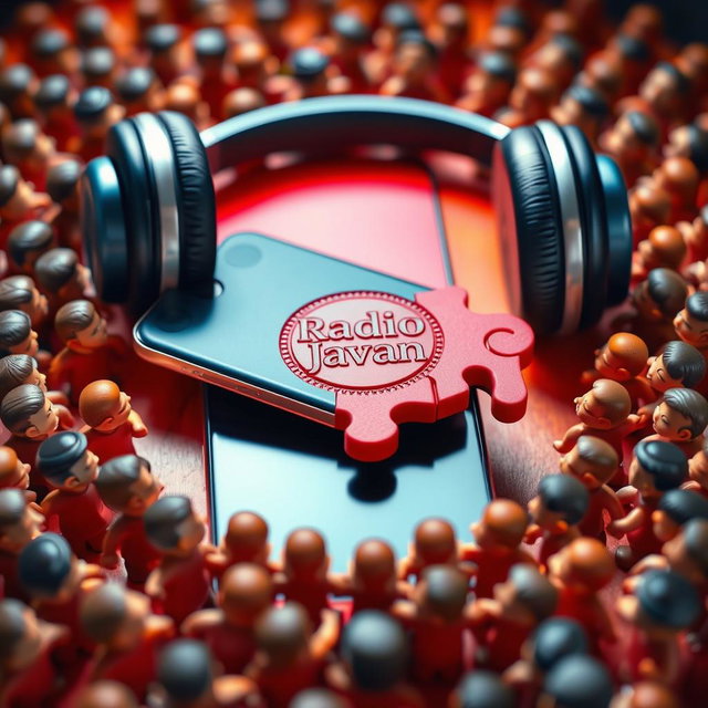 A sleek smartphone placed in the center, adorned with headphones