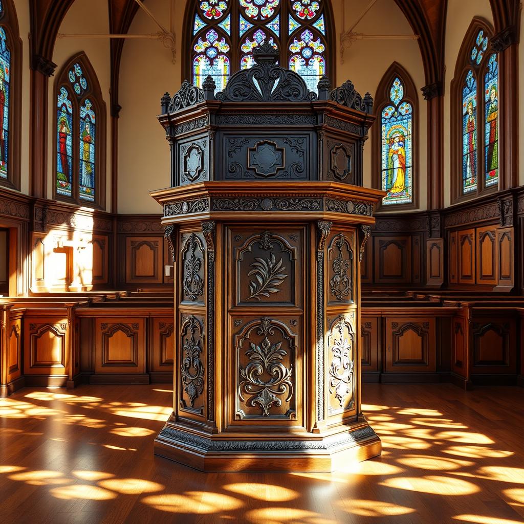Intricate Woodwork: Protestant Church Pulpit Design