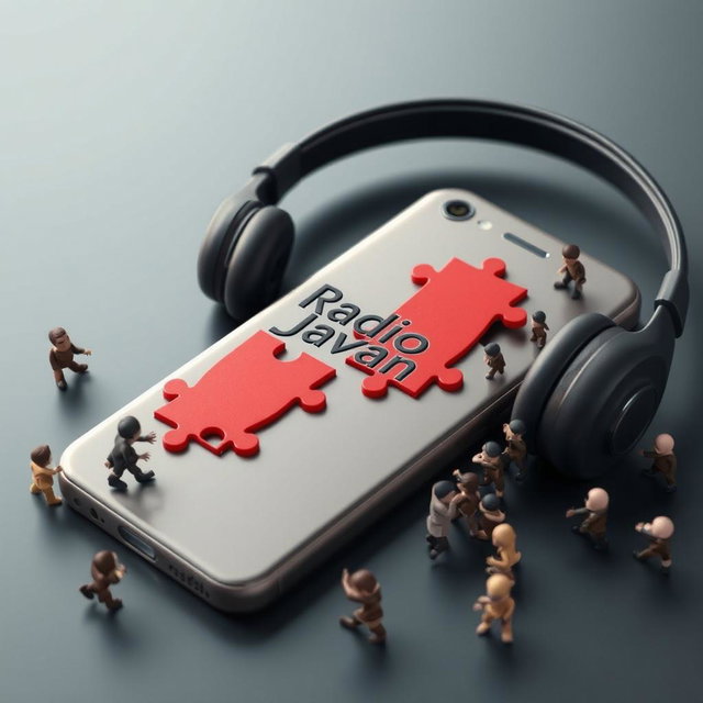 A smartphone with headphones, featuring a striking design that's divided into red puzzle pieces