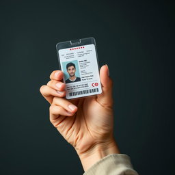 A realistic image of a person holding an ID card in their hand