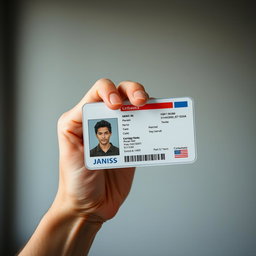 A realistic image of a person holding an ID card in their hand