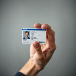 A realistic image of a person holding an ID card in their hand