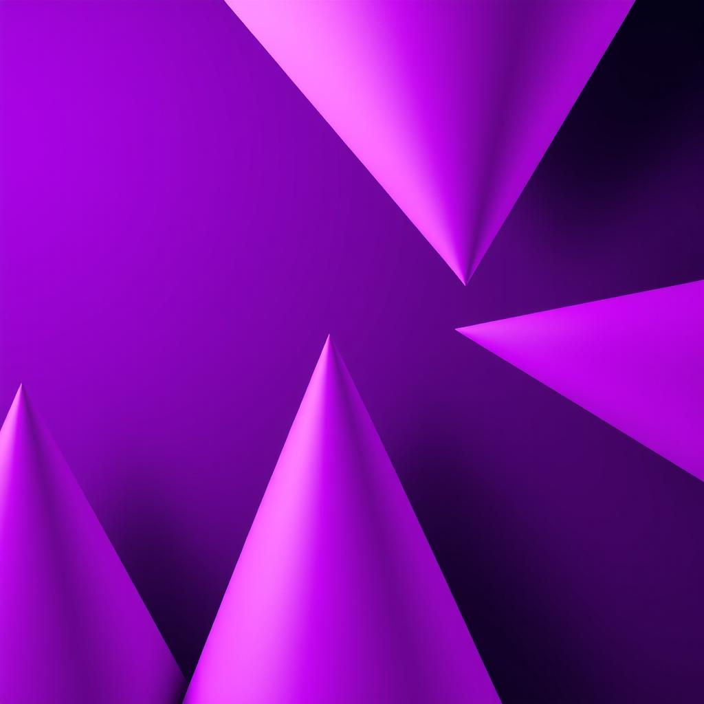 A vibrant, abstract scene featuring conical corners that seamlessly blend into a deep purple background