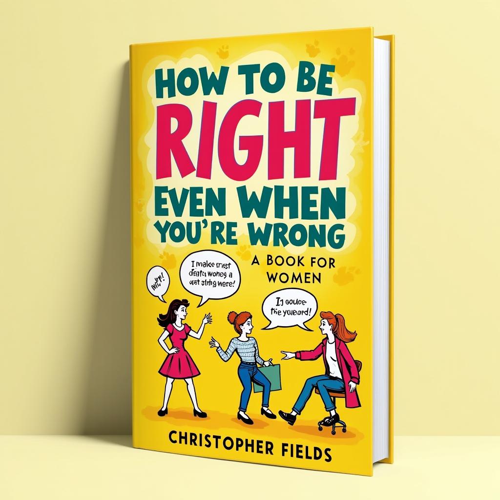 A whimsical and colorful book cover design for a humorous book titled 'How to be Right Even When You're Wrong: A Book for Women' written by Christopher Fields