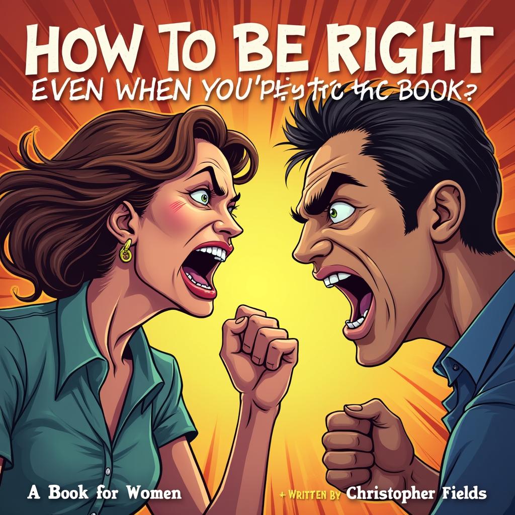 A dynamic book cover illustration featuring a woman with a fierce expression, her face contorted in anger as she screams at a man who looks surprised and defensive