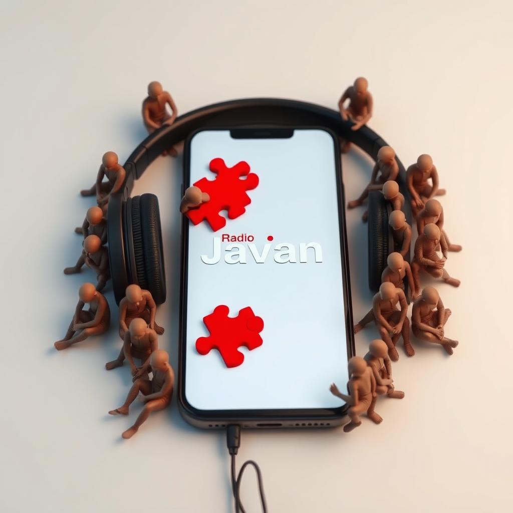 A realistic smartphone elegantly placed in the center of a minimalistic background, featuring headphones connected to it