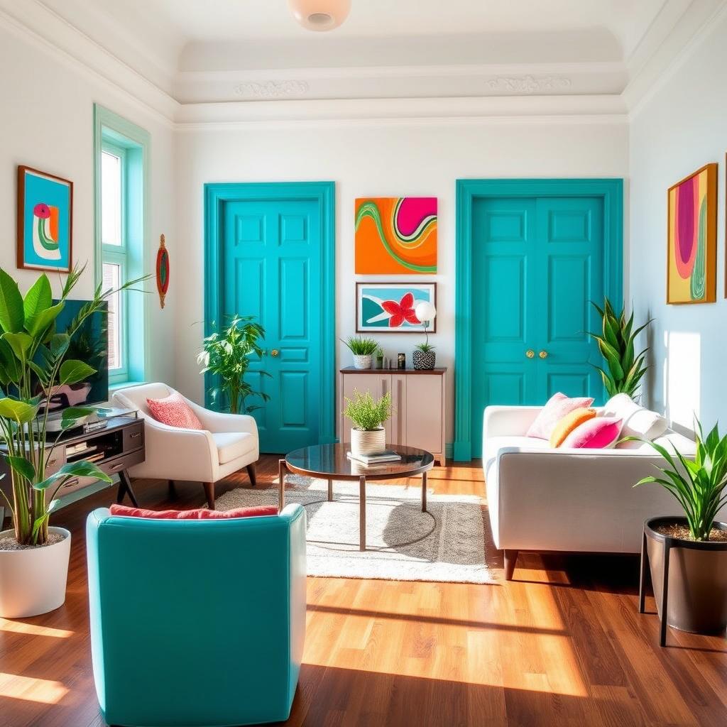A beautifully designed interior space featuring vibrant, modern decor