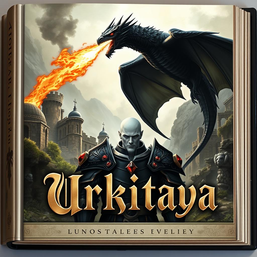 A mesmerizing portrait of a book titled 'Urkitaya', featuring a beautifully designed cover with the title displayed prominently in an intricate Gothic font