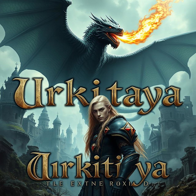 A stunning portrait of a book titled 'Urkitaya,' featuring the title in an ornate Gothic font that captures the essence of fantasy