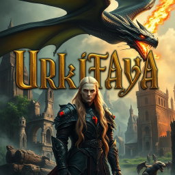A stunning portrait of a book titled 'Urkitaya,' featuring the title in an ornate Gothic font that captures the essence of fantasy