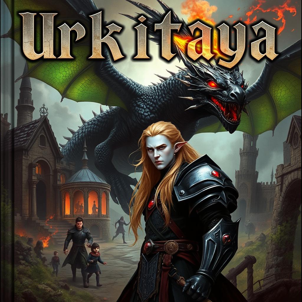 A captivating portrait of a book titled 'Urkitaya', prominently featuring the title in a striking Gothic font that adds a dramatic flair