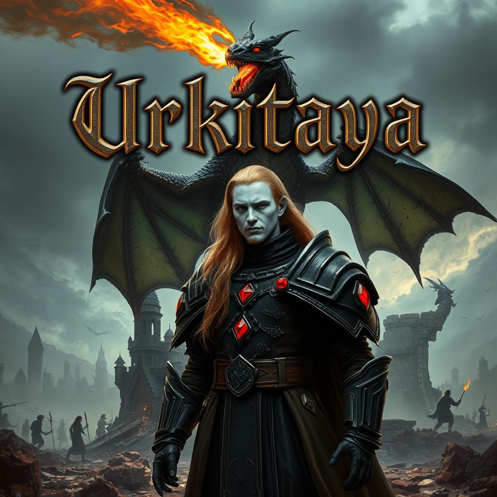 A striking portrait of a book titled 'Urkitaya', prominently showcasing the title in an elaborate Gothic font that captures attention