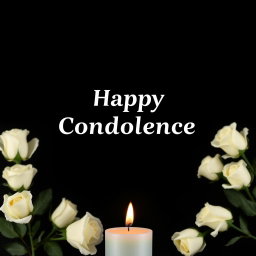 A solemn black background designed for a condolence message, featuring delicate white roses arranged gracefully