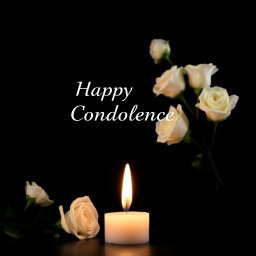 A solemn black background designed for a condolence message, featuring delicate white roses arranged gracefully