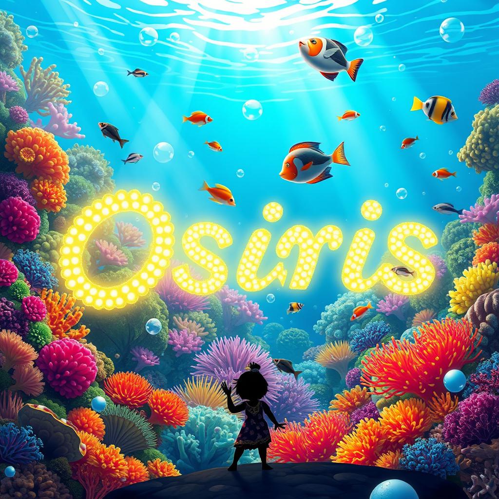 A vibrant and enchanting underwater scene where the name 'Osiris' is beautifully integrated into the environment