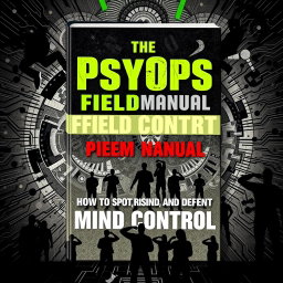 A striking and thought-provoking book cover design for 'The PsyOps Field Manual: How to Spot, Resist, and Defend Against Mind Control'