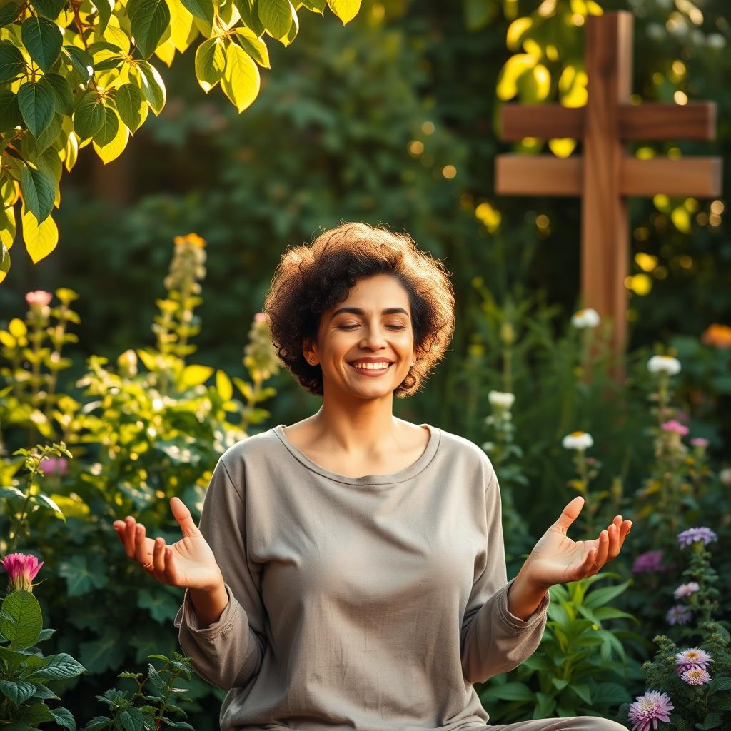 A serene and uplifting scene illustrating a holistic Christian approach to cancer wellness