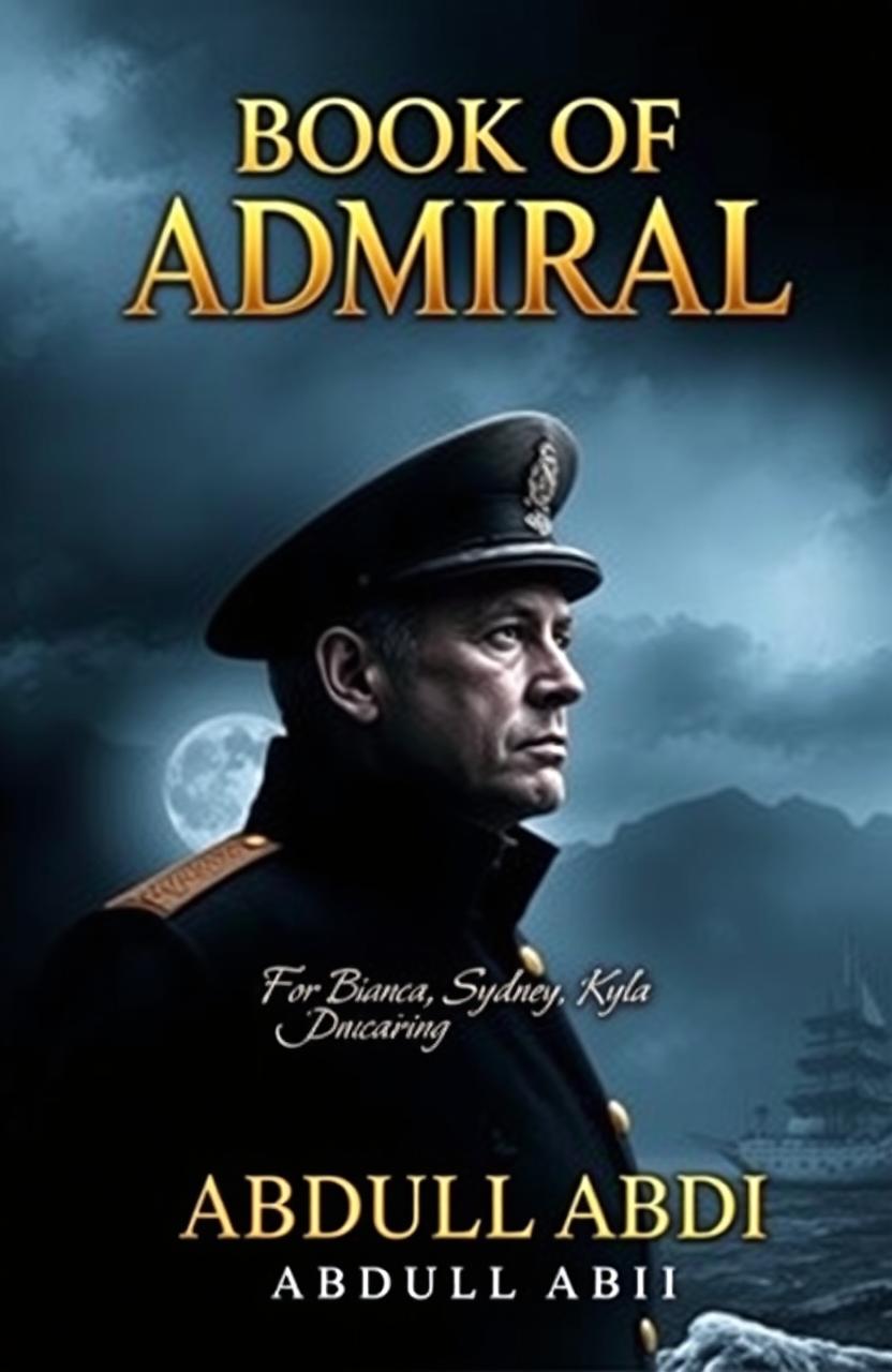 A dramatic and captivating book cover for a novel titled "Book of Admiral" with a striking design