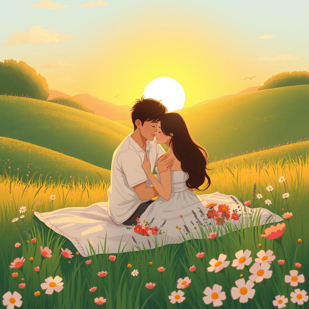 A beautifully serene and romantic illustration inspired by the poem 'Time for Love' by André Ribeiro