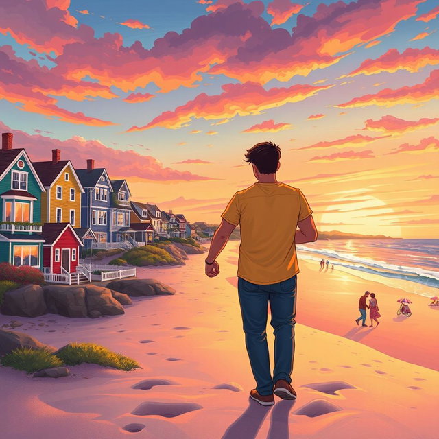 A heartwarming and vibrant illustration inspired by the poem 'Time for Love' set in Provincetown