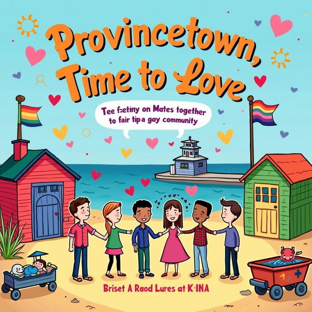 A colorful and whimsical book cover titled 'Provincetown, Time for Love'