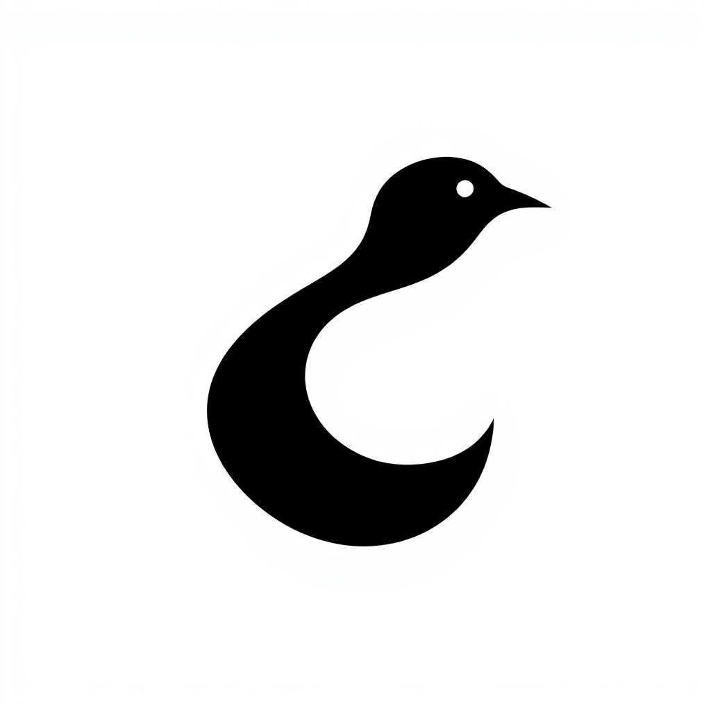 Vector logo of a bird silhouette in black, featuring its body facing forward and its head turned to the side