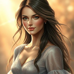A realistic and detailed portrait of a beautiful woman with long, flowing hair