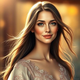 A realistic and detailed portrait of a beautiful woman with long, flowing hair