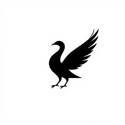 A vector logo design featuring a black silhouette of a bird with its body facing forward and its head turned to the side