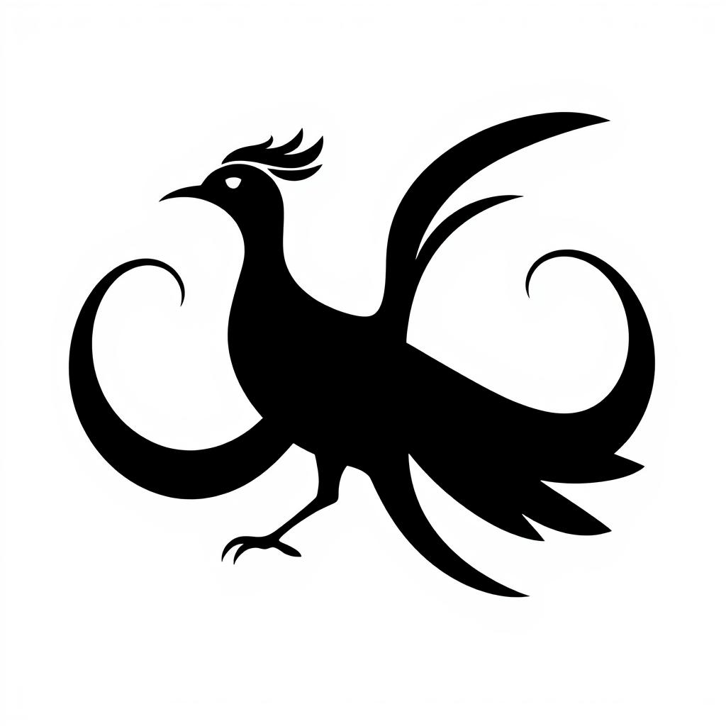 A vector logo design featuring a black silhouette of a bird with its body facing forward and its head turned to the side