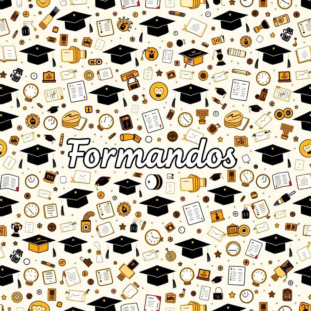 A seamless pattern made up of various small icons, symbolizing graduation and education, such as caps, diplomas, books, and graduation certificates