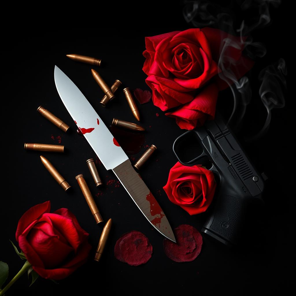 A dramatic and suspenseful dark romance book cover featuring a black and red background