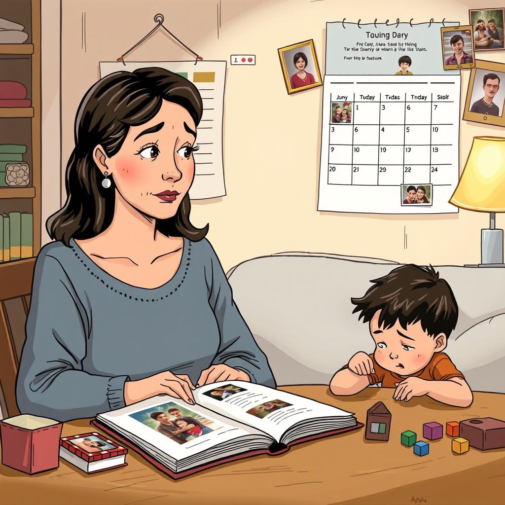 A narrative-driven illustration capturing the essence of navigating family dynamics post-relationship