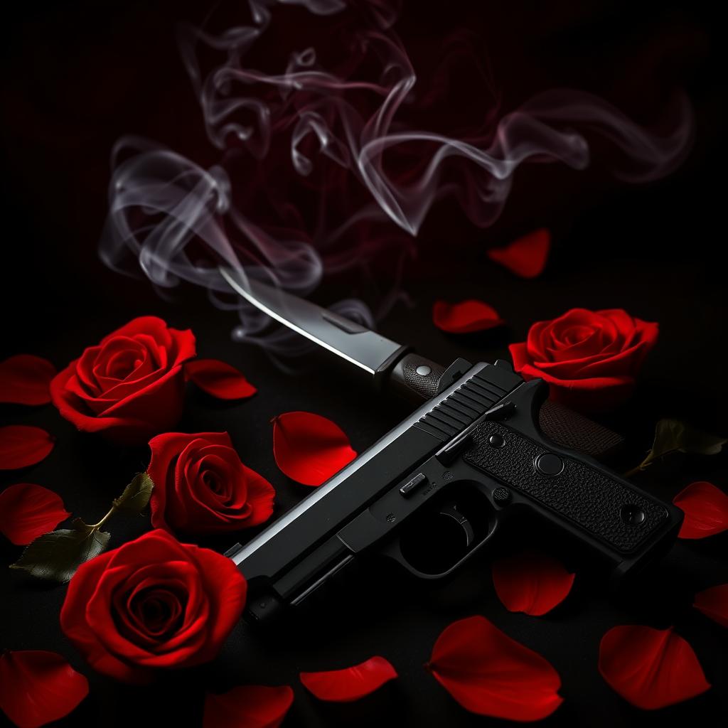 A dramatic cover for a dark romance book featuring a black and red background