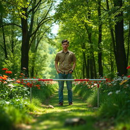 An introspective scene featuring a person depicted as an obstacle in a tranquil landscape