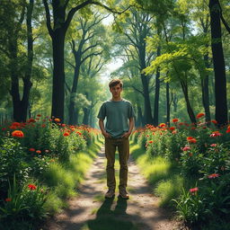 An introspective scene featuring a person depicted as an obstacle in a tranquil landscape