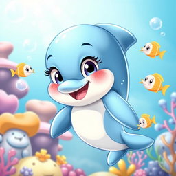 A delightful cartoon illustration of a character named Lira, who is a friendly dolphin