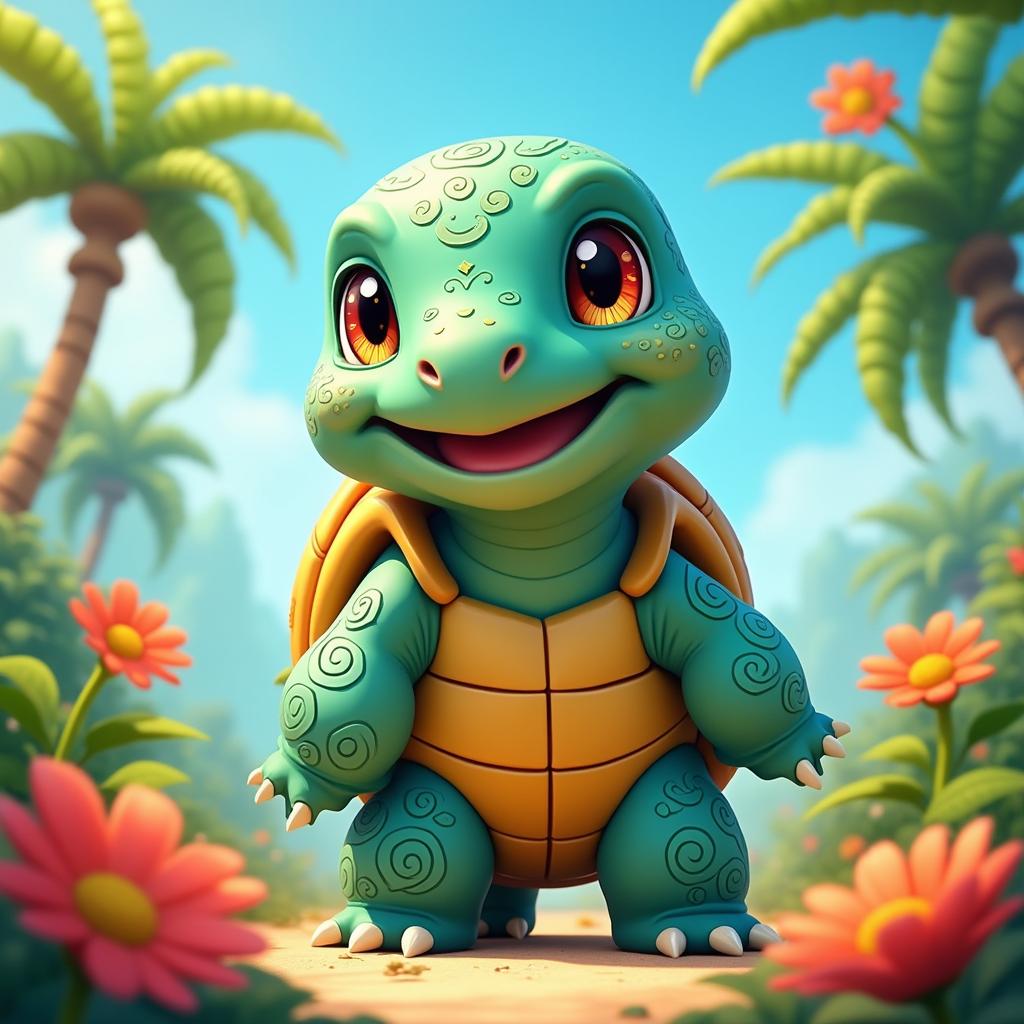 A giant turtle named Atlas, depicted in a vibrant cartoon style