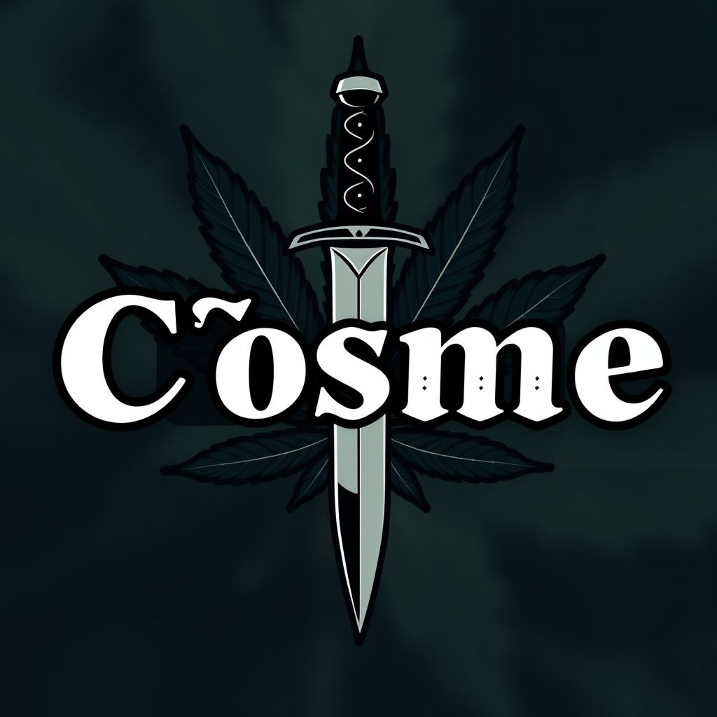 A logo design for a crew named 'Cosme', featuring a horizontal dagger as the central element