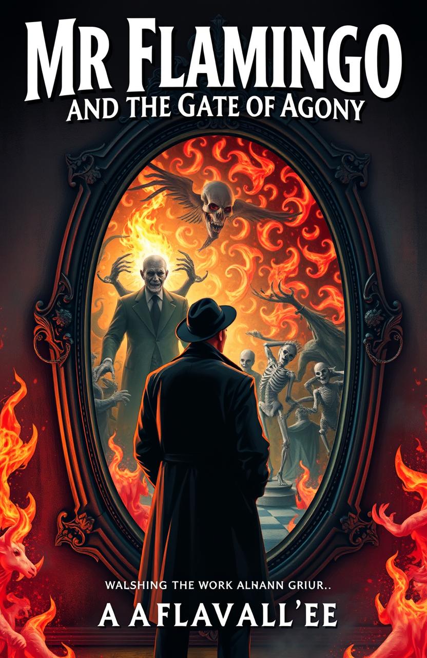 A stunning book cover for 'Mr Flamingo and the Gate of Agony'