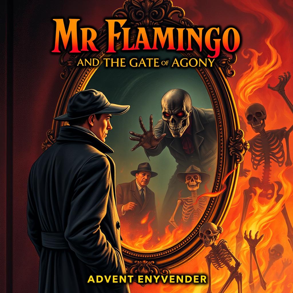 A captivating book cover for 'Mr Flamingo and the Gate of Agony'